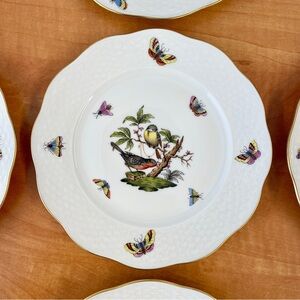 Vintage Herend 8 pieces, Rothschild Birds & Kitty Flowers Dessert/Salad Plates.
